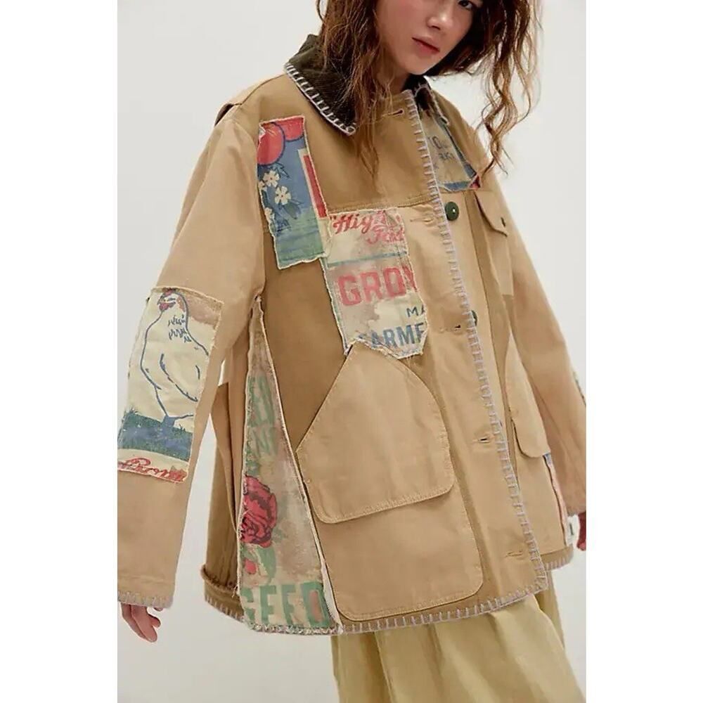 Free People Garden Tamer Jacket Patchwork Utility Oversized Small